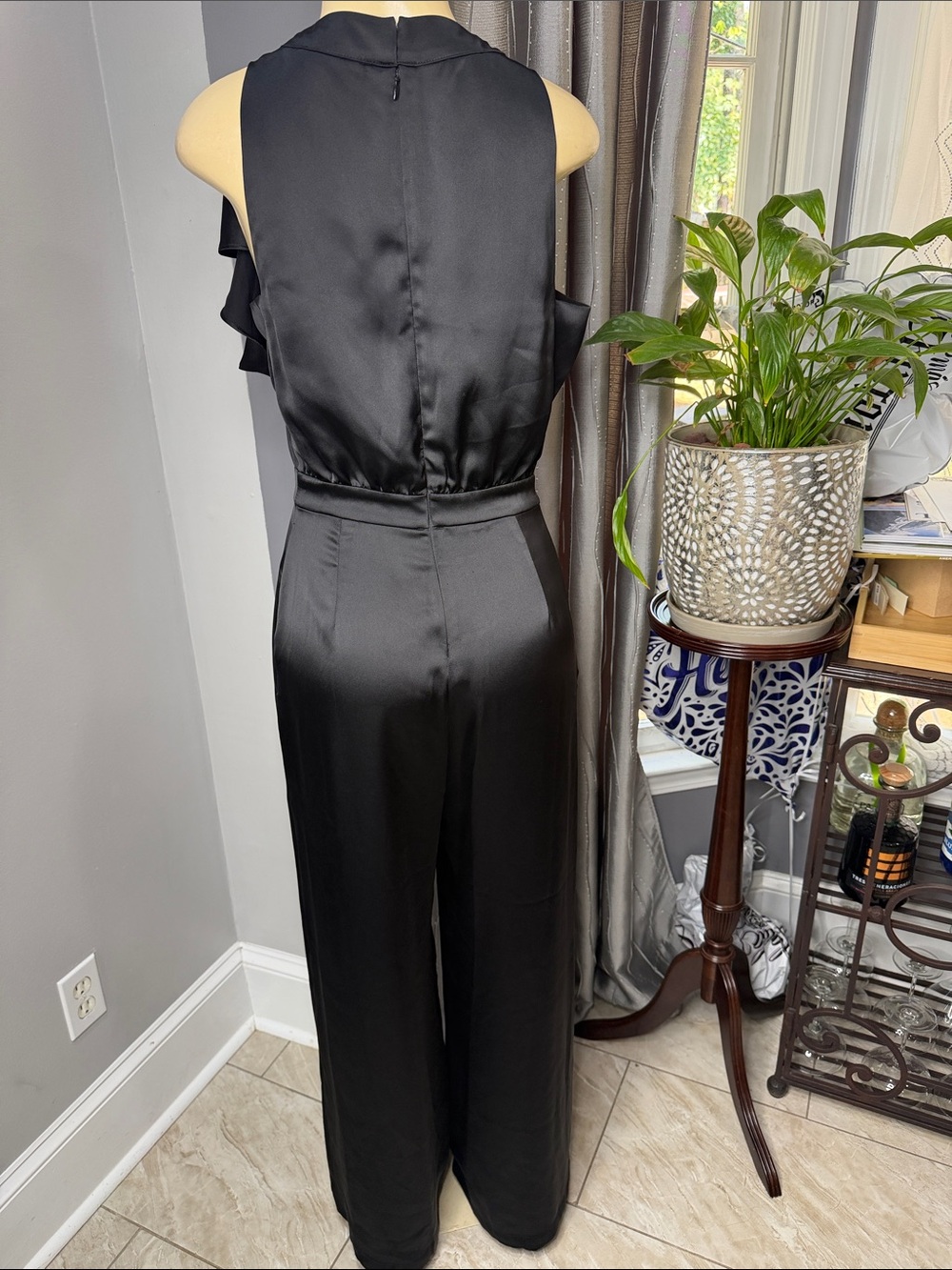 INC International Concepts Black Satin Draped Jumpsuit Women’s Sz 8 Super Formal - Picture 4 of 13